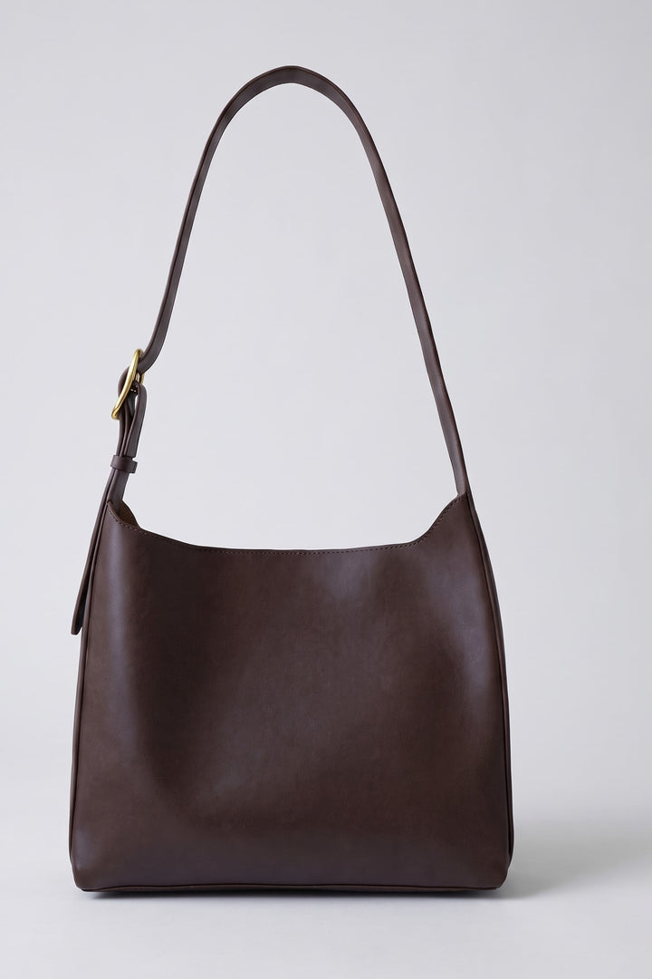 Sac seau à boucle dorée chocolat, vue de face
