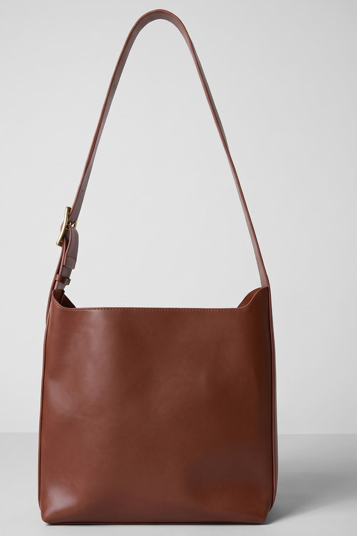 Sac seau à boucle dorée marron, vue de face