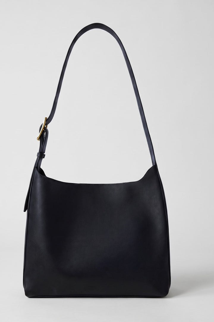 Sac seau à boucle dorée noir, vue de face