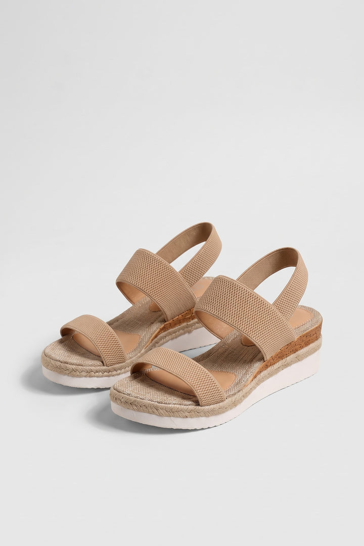 Sandales compensées à brides élastiques marron, vue de face