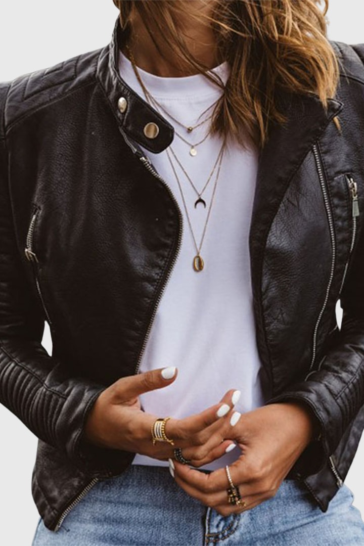 Veste effet cuir épaules matelassées noir, vue de face